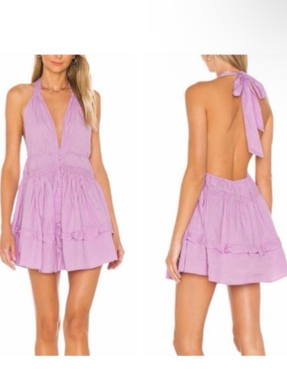 NWOT Free People Lavender Open-Back Halter Mini Dress